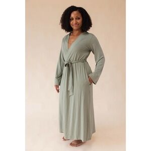 Wildbird Robe Women's Tencel Modal Size Large Sage Green Tie Belt Pockets Long